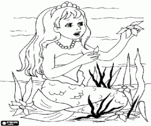 Colorear Joven sirena recogiendo flores del fondo marino