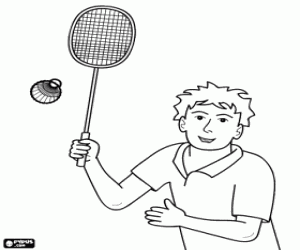 Colorear Jugador de b�dminton preparado para golpear el volante con la raqueta