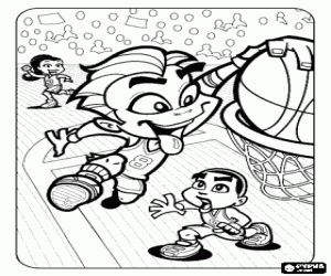 Colorear Jugador de baloncesto haciendo un mate o una clavada