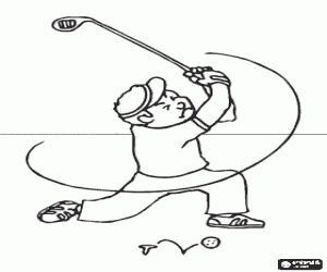 Colorear Jugador de golf o golfista intentando golpear la bola en el tee de salida con el palo 