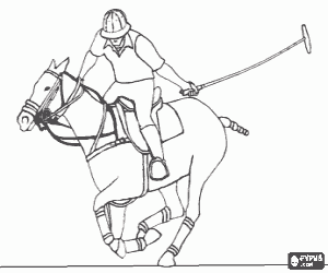 Colorear Jugador de polo montando a caballo y preparando el taco o mazo para golpear la pelota hacia la porter�a rival