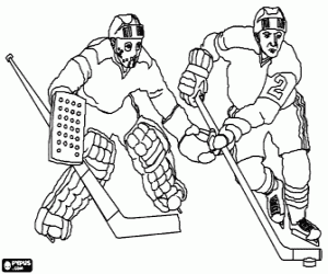 Colorear Jugador y portero en un partido de hockey sobre hielo