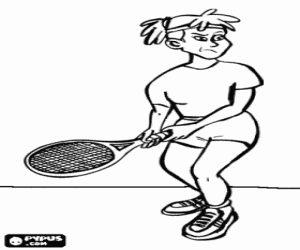 Colorear Jugadora de tenis preparada para un golpe