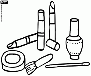 Colorear Kit de maquillaje con pintalabios, esmalte de u�as, colorete, brocha y pincel