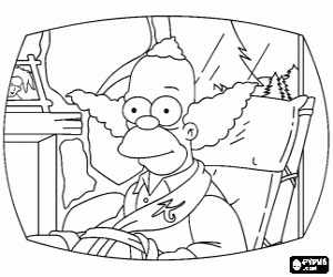 Colorear Krusty el payaso en su casa en una escena de su show en la TV