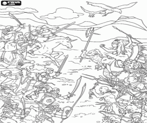 Colorear La batalla de Narnia, la lucha entre humanos y animales parlantes