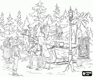 Colorear La Bruja Blanca Jadis en el bosque m�gico junto con otros personajes