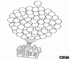 Colorear La casa de Karl volando por el cielo impulsada por miles de globos de helio