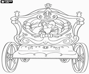 Colorear La Cenicienta y el Pr�ncipe bes�ndose en la carroza real despues de la boda