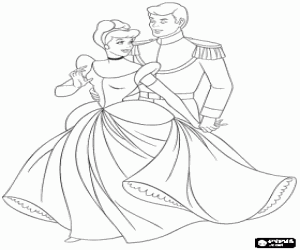 Colorear La Cenicienta y el Pr�ncipe con sus elegantes trajes en el palacio