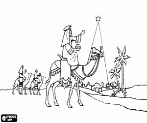 Colorear La estrella de Navidad guiando a los Reyes Magos hacia Bel�n