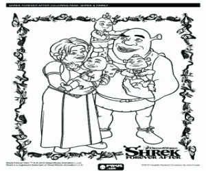 Colorear La familia de Shrek, Fiona y sus tres peque�os ogros