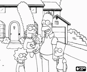 Colorear La fam�lia Simpson delante de su casa en Springfield