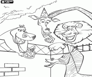Colorear La fiesta de cumplea�os sorpresa de Marty, la cebra, con sus amigos Gloria la hipop�tamo, Melman la jirafa y Alex el le�n