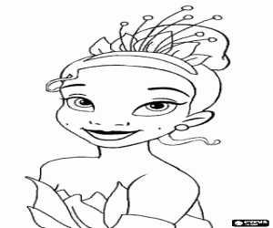 Colorear La hermosa princesa Tiana con un bonito tocado en la cabeza