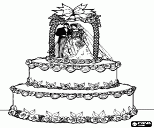 Colorear La impresionante tarta nupcial adornada con las figuritas de los novios
