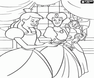 Colorear La madrastra y las hermanastras de la Cenicienta: Lady Tremaine y sus hijas Drizela y Anastasia