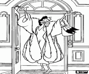 Colorear La malvada Cruella DeVil en la puerta de su casa