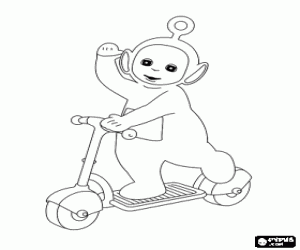 Colorear La m�s peque�a y m�s joven Teletubbie, Po y su patinete