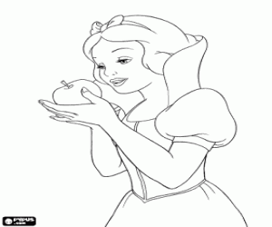 Colorear La preciosa Princesa Blancanieves en el momento de morder la manzana envenenada