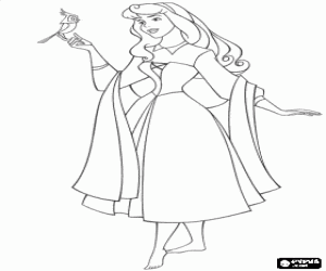 Colorear La princesa Aurora con su amigo pajarito