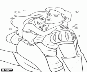 Colorear La sirenita Ariel abrazada a la estatua de su amado pr�ncipe Eric