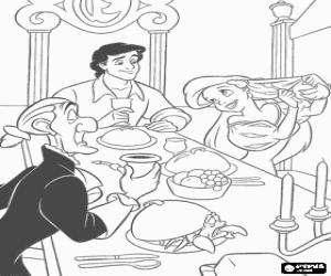 Colorear La sirenita Ariel como invitada en una comida en el palacio junto con el pr�ncipe