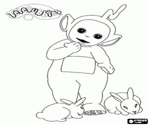 Colorear Laa-Laa jugando con unos conejitos
