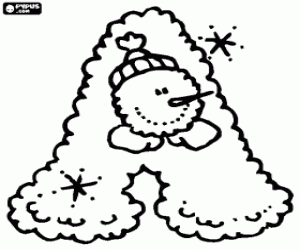 Colorear Letra A con un mu�eco de nieve con gorro