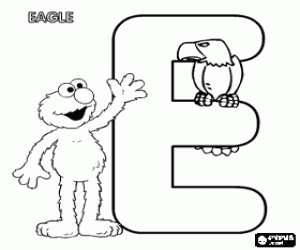 Colorear Letra E con Elmo y una �guila