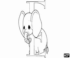 Colorear Letra E con un peque�o elefante