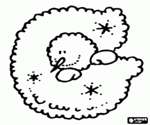 Colorear Letra G con el mu�eco de nieve sacando la cabeza por el agujero
