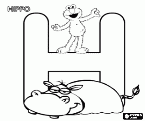Colorear Letra H con Elmo y un hipop�tamo