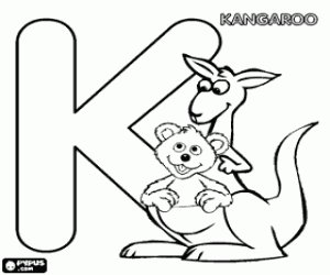 Colorear Letra K con un canguro y un osito