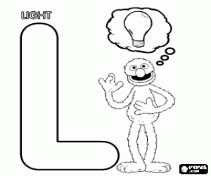 Colorear Letra L con Grover pensando en una bombilla para la luz