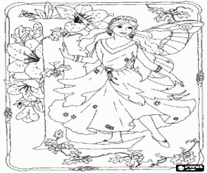Colorear Letra L con una hada y rodeada de flores
