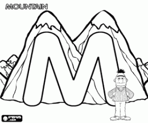 Colorear Letra M con Blas delante de las monta�as