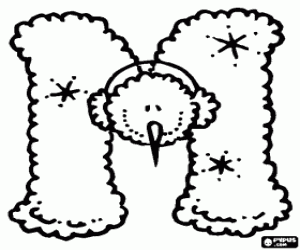 Colorear Letra M con un mu�eco de nieve con calentadores de  orejas