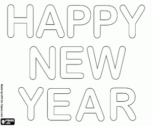 Colorear Letrero de Happy New Year con letras grandes