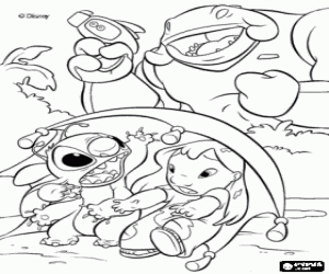 Colorear Lilo y Stitch capturados por la red lanzada por su gran enemigo, el Capit�n Gantu