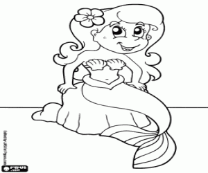Colorear Linda sirena con su larga cabellera adornada con una flor