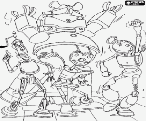 Colorear Los amigos de Rodney en Ciudad Robot - Los Oxidados liderados por Manivela