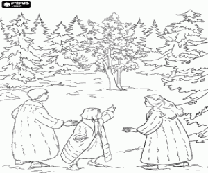 Colorear Los hermanos Pevensie, Peter, Susan y Lucy, en el m�gico bosque de Narnia