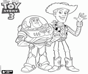 Colorear Los h�roes de Toy Story 3, los amigos Buzz Lightyear y Woody