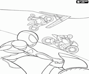 Colorear Los motociclistas saltando de un helic�ptero en persecuci�n de Bolt 