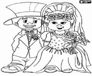Colorear Los novios felices y preparados para la boda
