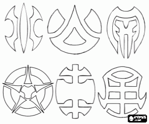 Colorear Los s�mbolos Bakugan: Aquos, Pyrus, Darkus, Haos, Subterra, Ventus