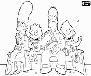Colorear Los Simpson en el sof� mirando la televisi�n y comiendo palomitas de ma�z