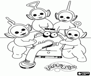 Colorear Los Teletubbies con Noo-noo, la aspiradora que los cuida
