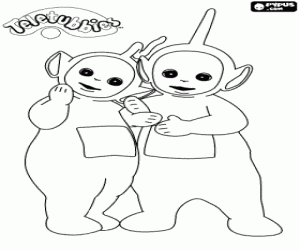 Colorear Los Teletubbies Dipsy y Laa-Laa abrazados